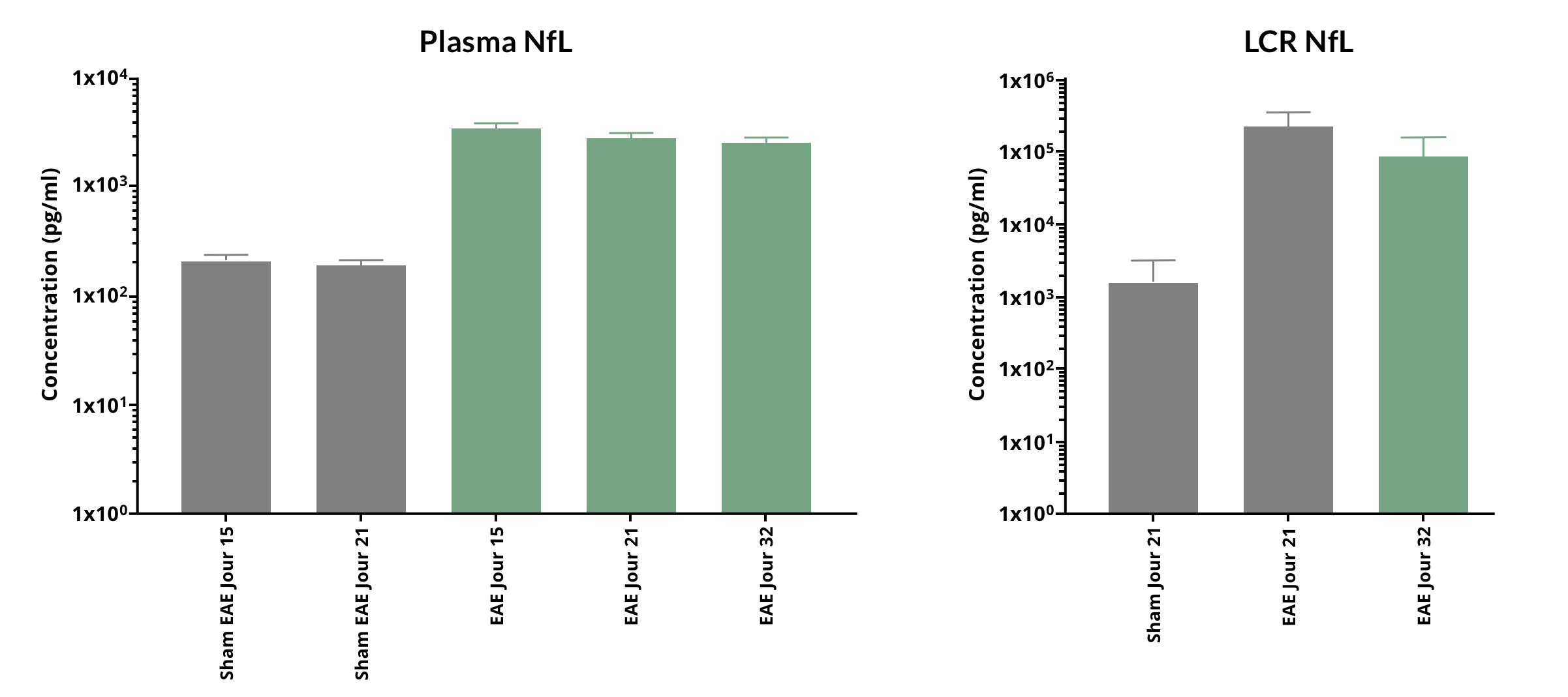 Concentrations de NfL dans le plasma et le LCR dans les modèles de souris EAE