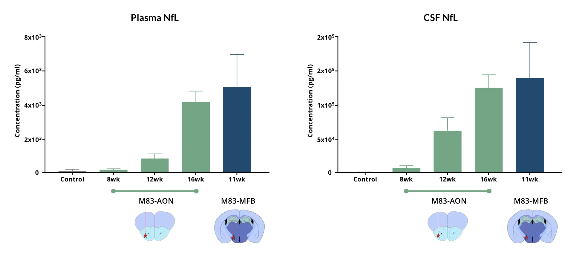 Plasma and CSF NfL concentrations in Parkinson's disease mice