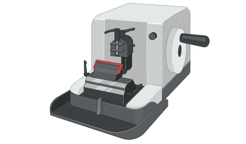 Histologie - Préparation des tissus (sectionnement) Équipement - un microtome, un outil utilisé en laboratoire pour couper des tranches très fines de matériel, appelées sections.