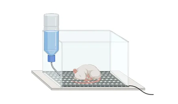 Une souris de laboratoire, à l'intérieur d'un dispositif expérimental pour le sommeil - PiezoSleep