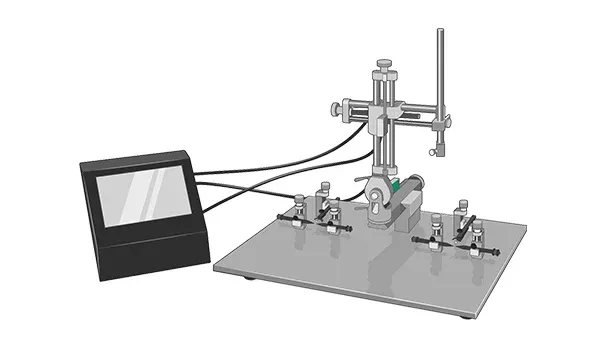 A stereotaxic frame with a connected monitor, likely used in neuroscience to guide injections into specific brain regions such as the striatum and cortex for Alzheimer's Disease research